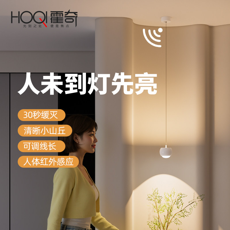 人体感应玄关柜吊灯可升降现代简约极简隔断壁龛氛围过道小吊线灯图片
