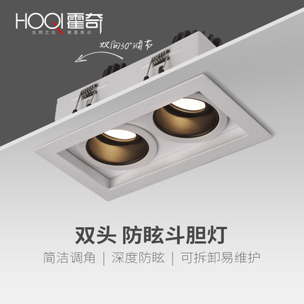 双头斗胆灯led天花灯嵌入式三头筒灯长方形孔灯家用客厅防眩射灯