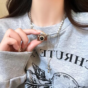 复古立体相机女孩项链女搞怪嘻哈风小众独特设计时尚卫衣链毛衣链