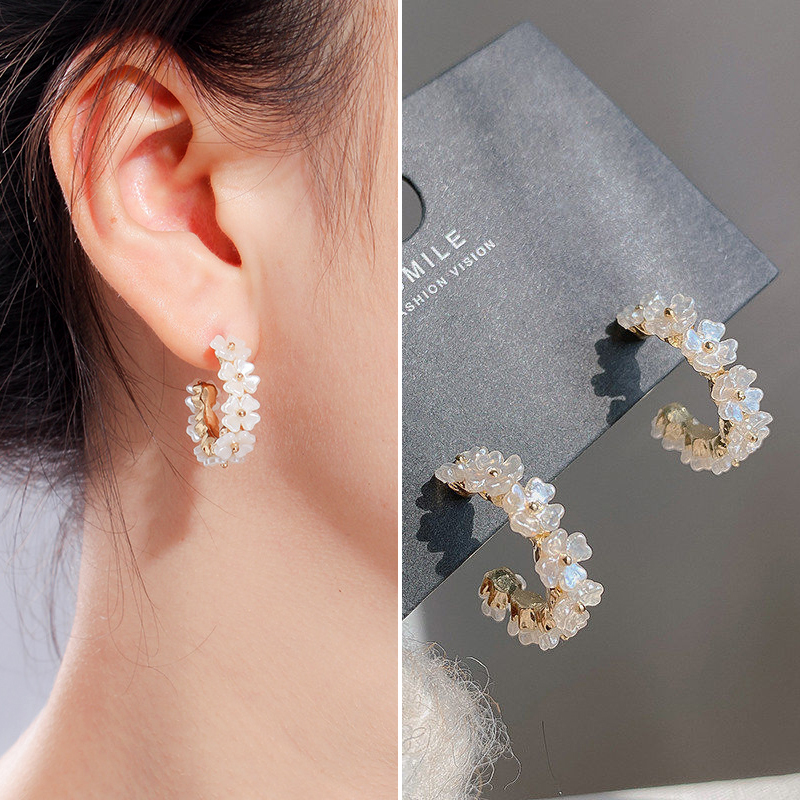 925银针925银针花朵韩版耳圈温暖