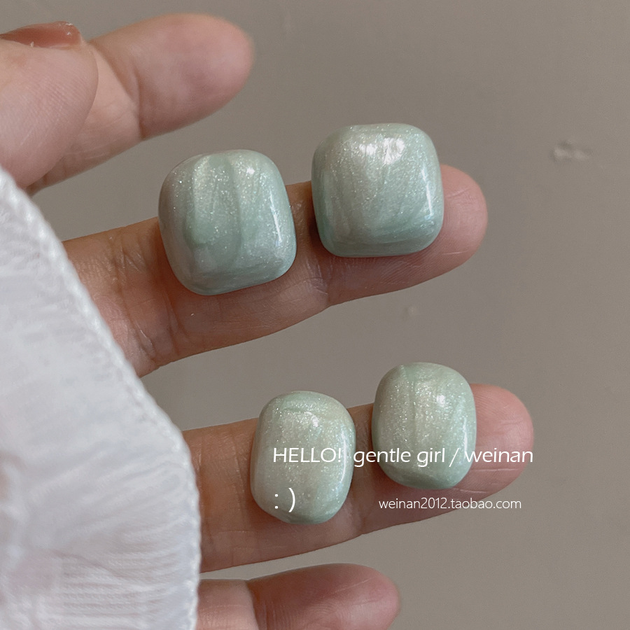 薄荷之夏几何椭圆方形耳钉