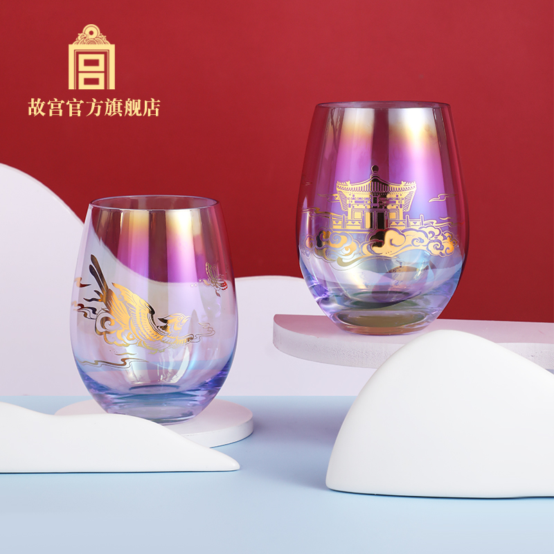 故宫翠点星荷玻璃对杯套装