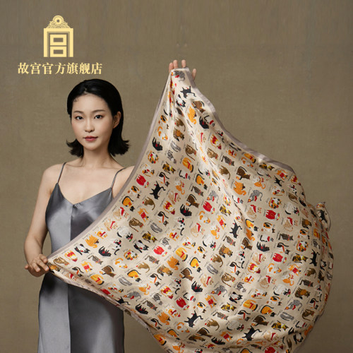 故宫官方宫猫百福真丝丝巾