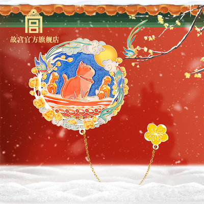 故宫的雪宫猫戏雪金属书签