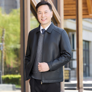 海宁爸爸装真皮皮衣外套男桑蚕丝内胆翻领绵羊皮夹克2025秋冬新款