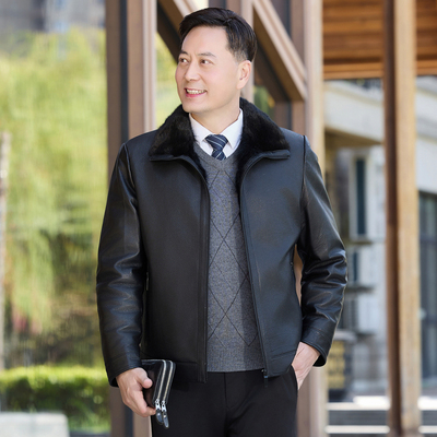 爸爸装真皮皮衣水貂内胆皮毛一体