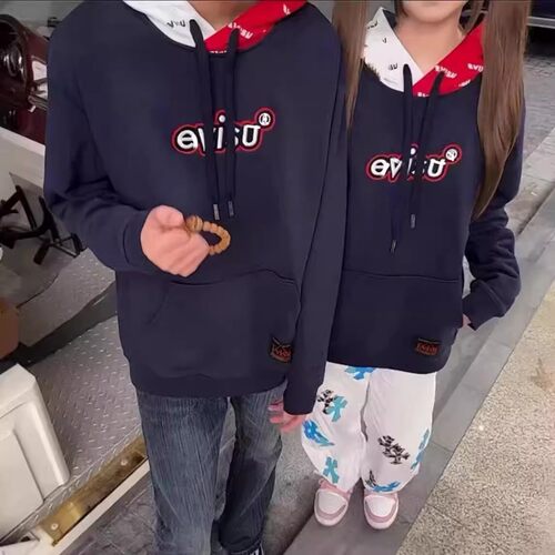 苏六网红同款春秋季大M字母刺绣拼色连帽卫衣轻奢男女情侣连帽衫