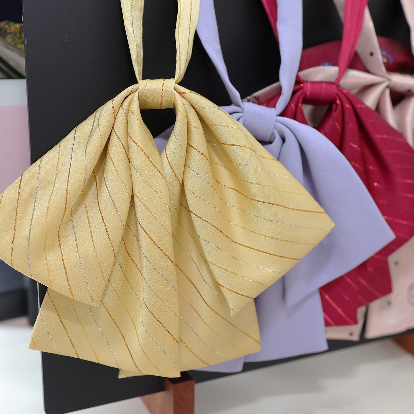 亮丝条纹下垂平角纯色平角腰果花领结JK免打蝴蝶结日系制服配饰