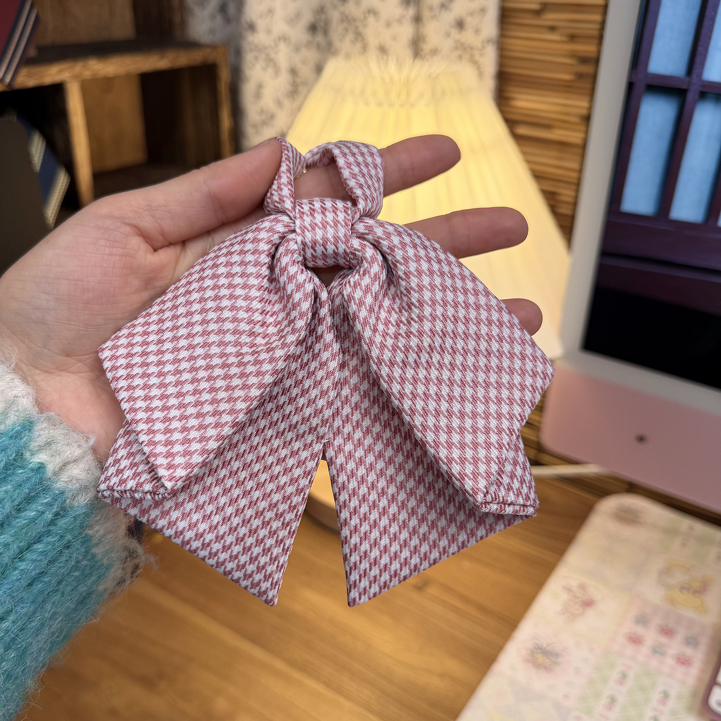 JK蝴蝶结免打领结制服配饰日系千鸟格条纹