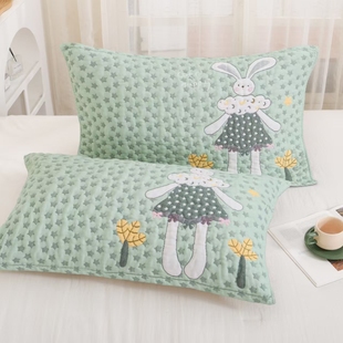 a类纯棉纱布枕巾韩版泡芙柔软加大加厚全棉枕头盖巾成人防滑头油