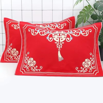婚庆纯棉结婚枕巾一对装红色加大加厚大红纯棉全棉纱布回礼枕巾