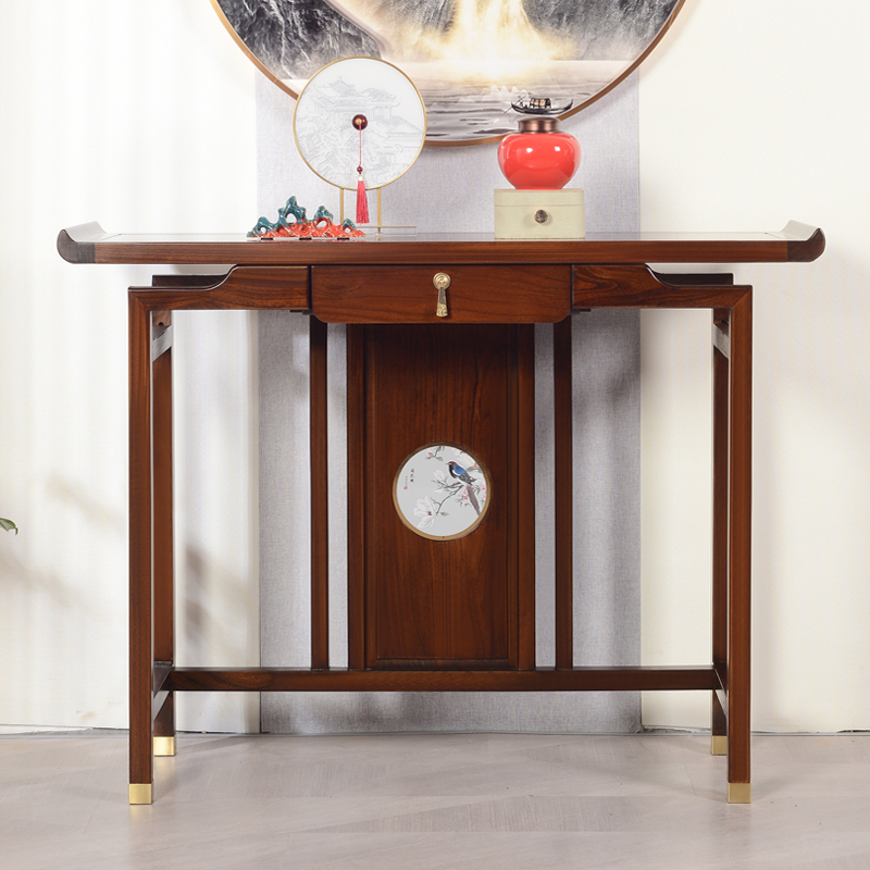 新中式玄关桌实木供桌条案条几入户门老榆木玄关台靠墙边桌端景台