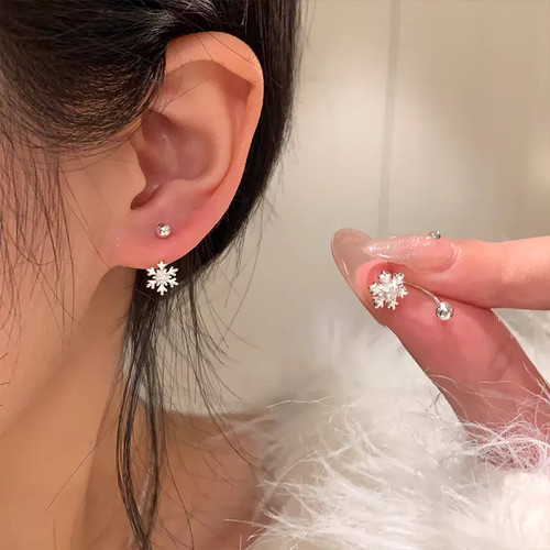 2026新款S925纯银耳钉女爆款雪花耳环轻奢高级感时尚后挂式耳饰