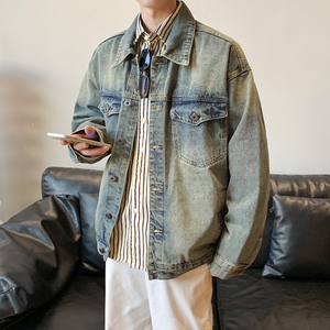 美式复古水洗做旧牛仔外套男潮牌设计感小众宽松夹克N8811/P138图片