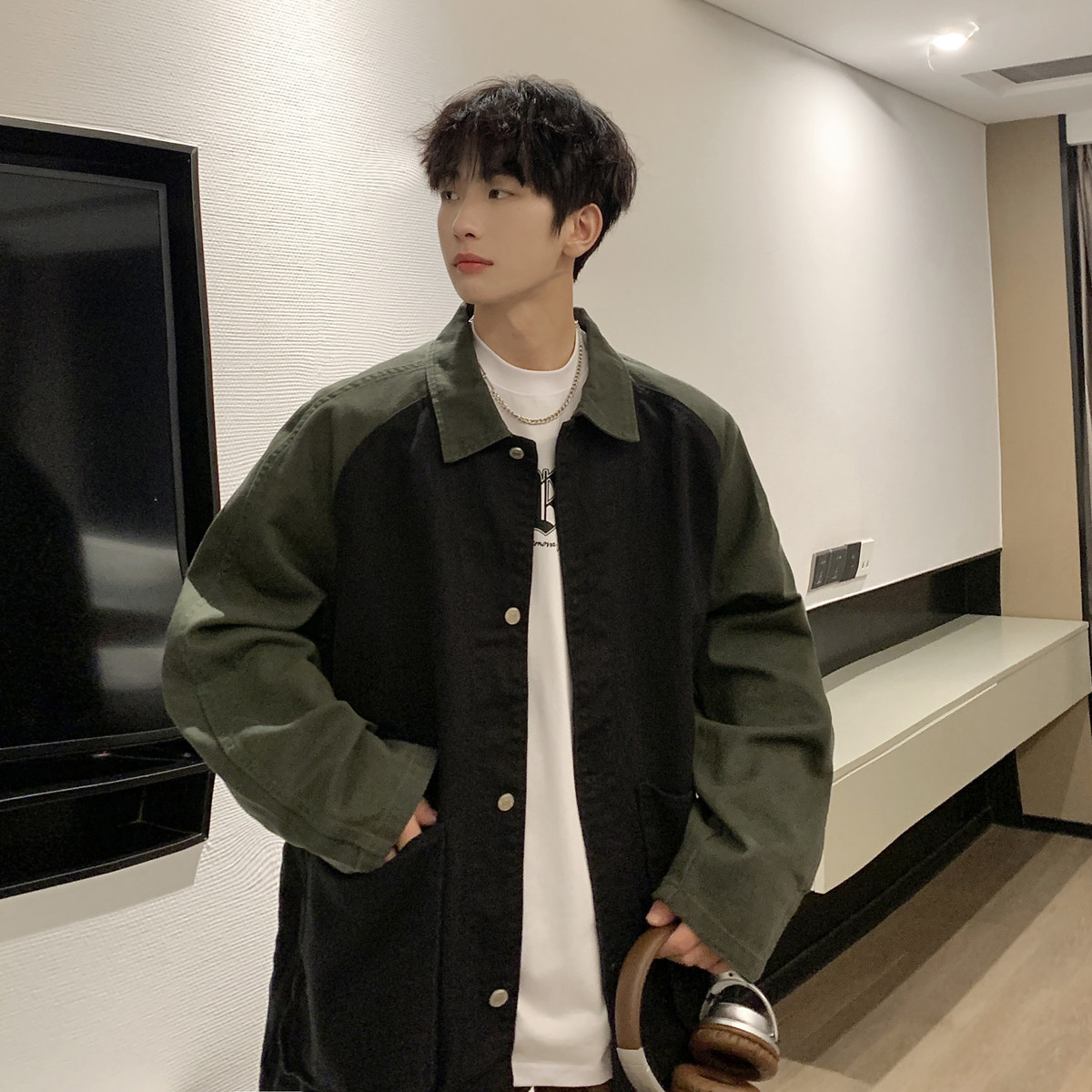 24款男士撞色拼色日系工装夹克潮流休闲外套N9007/P98，男装夹克，星座202