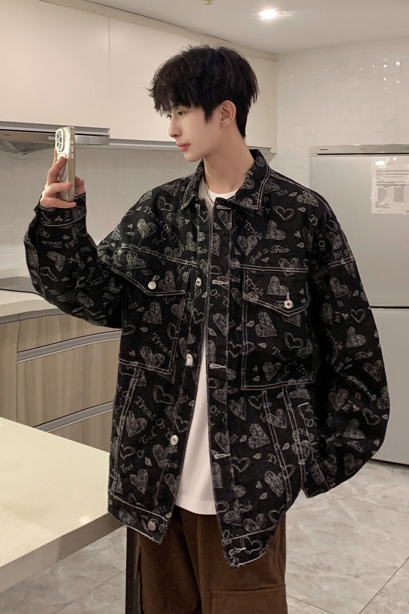 24新款爱心刺绣水洗宽松潮流牛仔夹克2011/P90,男装夹克,星座202