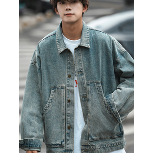 24新款 男士斜兜潮流休闲宽松牛仔工装夹克上衣 N9001/P105，男装夹克，星座202