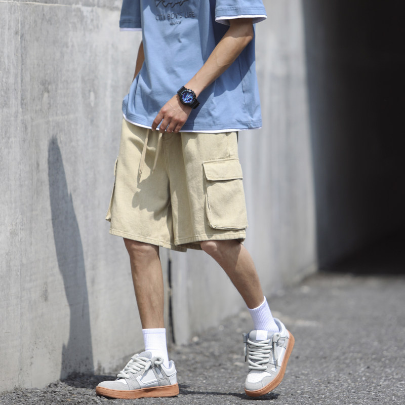 七色夏季新款水洗工装大口袋微弹潮流休闲短裤K2201/P55，男装牛仔裤，星座202