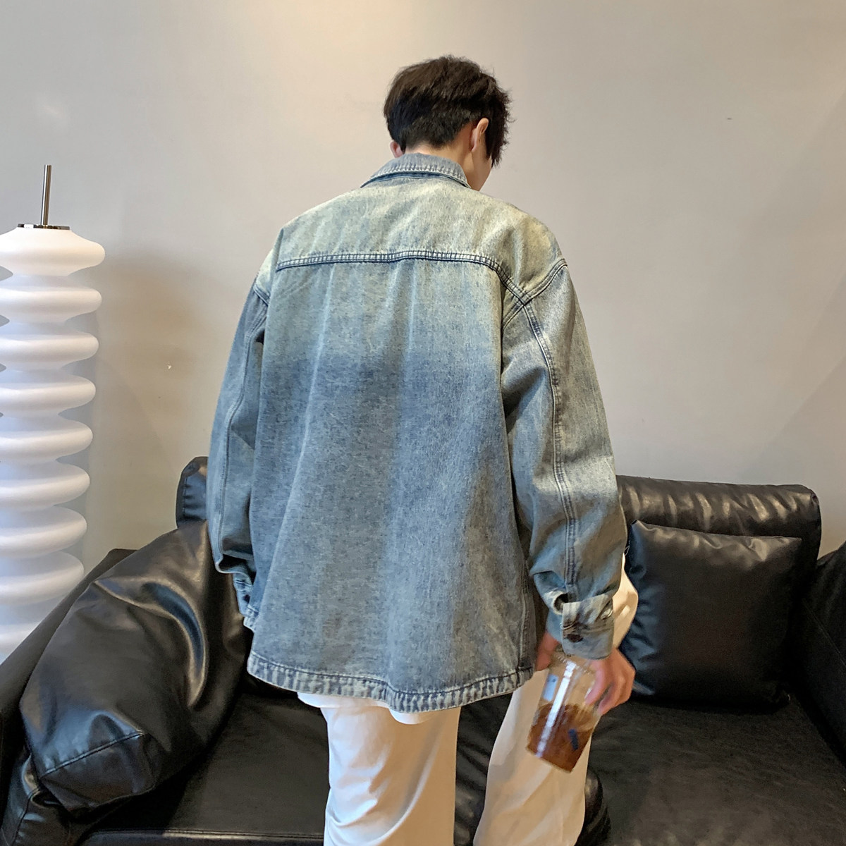 美式复古水洗做旧高街潮牌痞帅宽松休闲工装牛仔男衬衫C8669/P128,男装衬衫,星座202