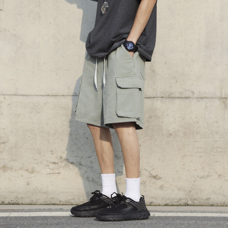 七色夏季新款水洗工装大口袋微弹潮流休闲短裤K2201/P55，男装牛仔裤，星座202