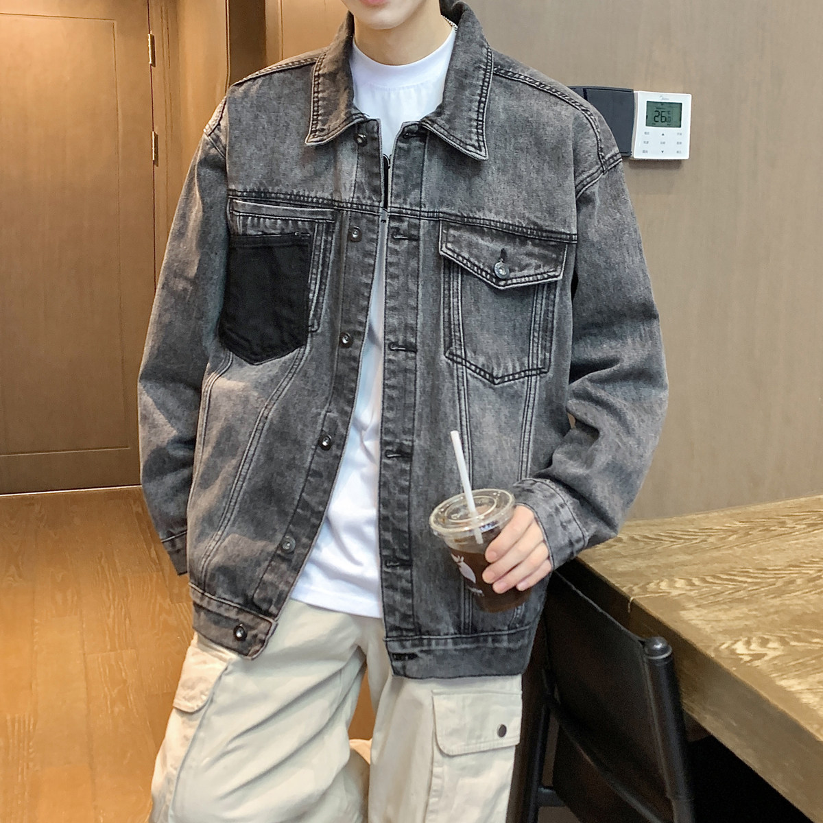 美式复古牛仔外套男潮牌高街痞帅工装夹克宽松休闲百搭N2323/P118，男装工装外套，星座202