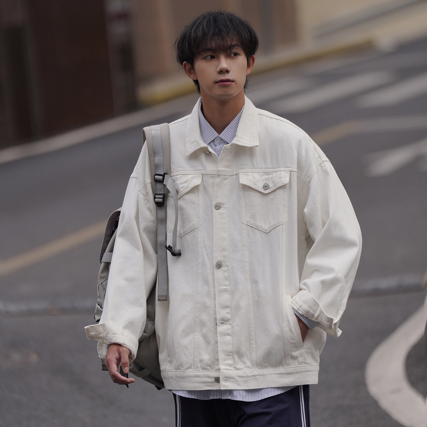 24新款抖音品质男士宽松纯色休闲水洗外套上衣N961/P85/128,女装短外套,星座202