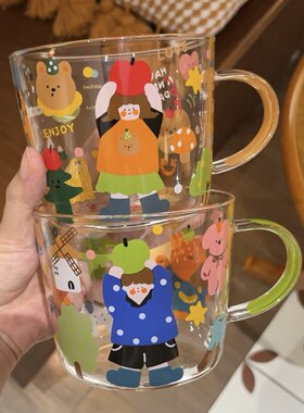 可爱玻璃水杯情侣杯大容量礼盒