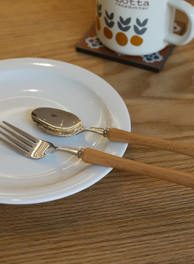 Endless stars韩式ins风简约百搭原木叉勺实木餐叉餐勺早餐甜品勺