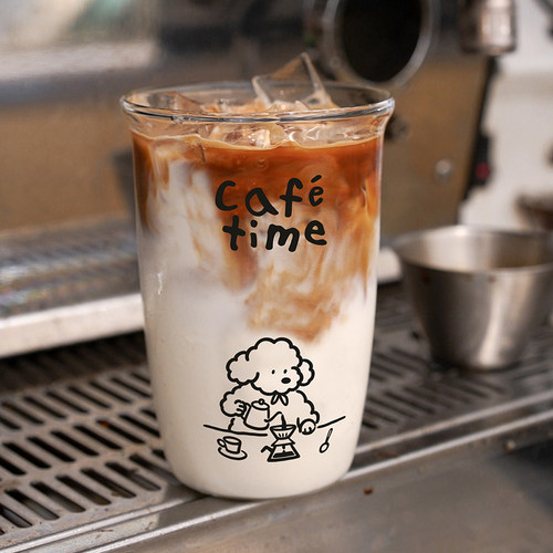 原创夏日小狗玻璃水杯耐高温