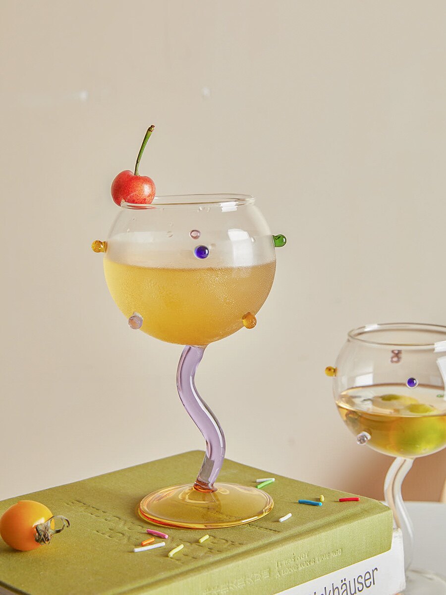 彩色糖豆气泡酒杯玻璃高脚杯水杯