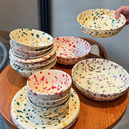泼墨陶瓷盘碗餐具家用套装大面碗
