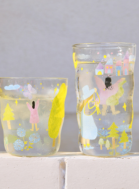 Endless stars插画师设计绿光森林玻璃杯夏日水杯ins小清新早餐杯