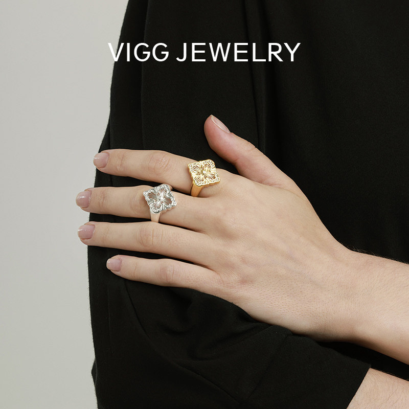 VIGG柿蒂纹开口戒指女简约轻奢高级指环2026新款小众设计百搭饰品