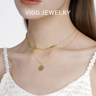 VIGG流金岁月项链女纯银双层锁骨链轻奢小众简约设计 明星同款