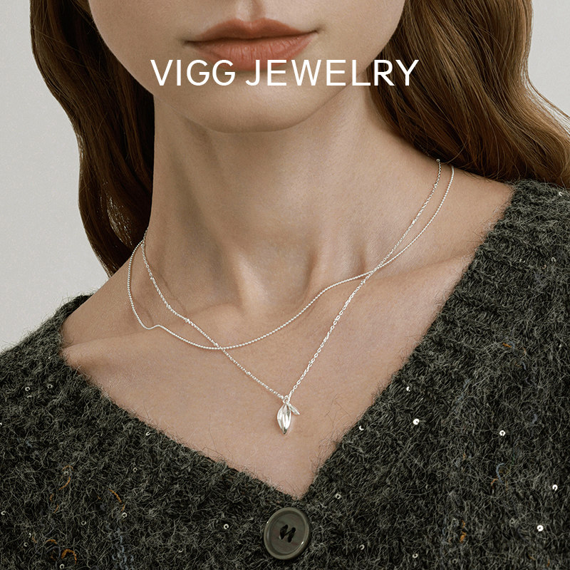 VIGG果荚项链女轻奢高级感纯银双层叠戴锁骨链小众百搭时尚设计