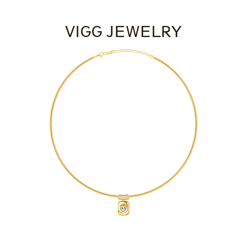VIGG几何爱心项链女时尚百搭