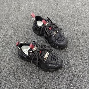 女厚底2025年春秋季 跑步鞋 新款 女鞋 网面软底增高运动鞋 炸街老爹鞋