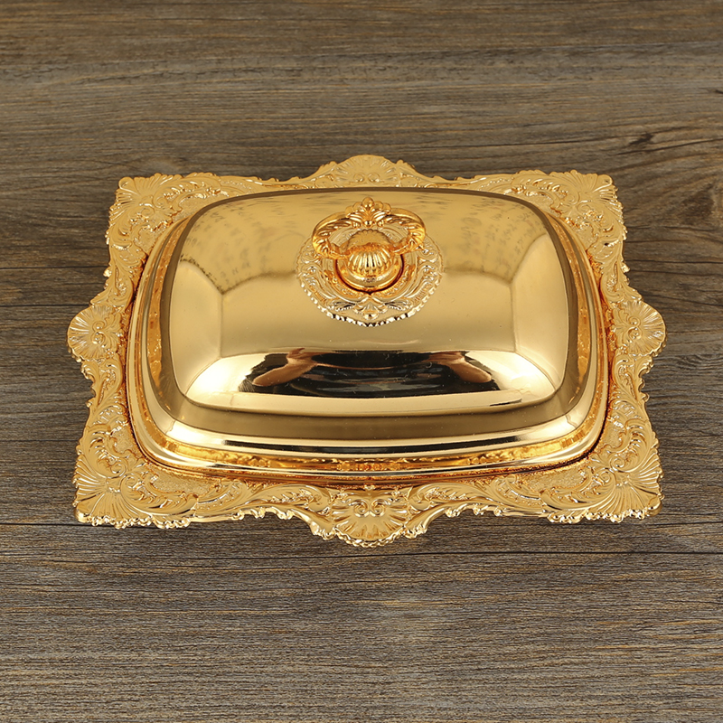 欧式复古金色方形托盘客厅茶几干果盘水果盘点心盘收纳盘装饰摆件