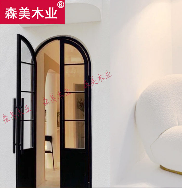 法式双开玻璃门咖啡店服装店门别墅大门圆弧对开门子母门烤漆实木
