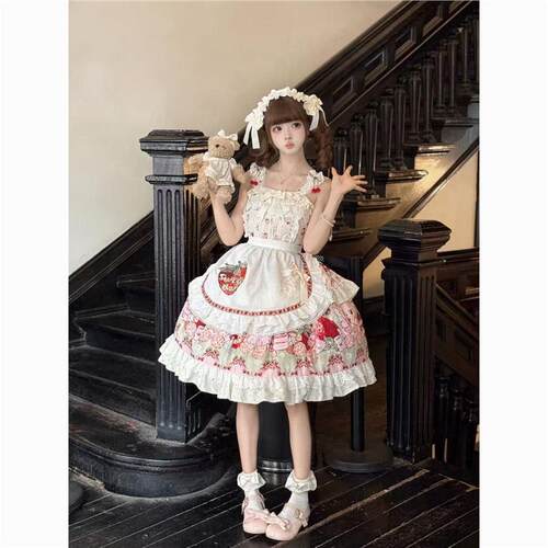 羊羊羊原创设计【草莓熊】甜美可爱Lolita吊带洛丽塔田园风公主裙