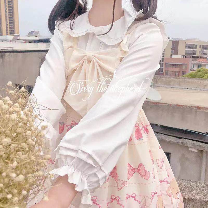 2026秋季甜美日系JK娃娃领长袖衬衫洛丽塔内搭灯笼袖学生宽松打底