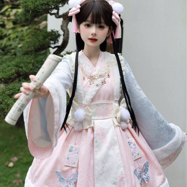 龙年新年衣服粉色中华风lolita洛丽塔少女op蓬蓬公主裙国风秋冬款