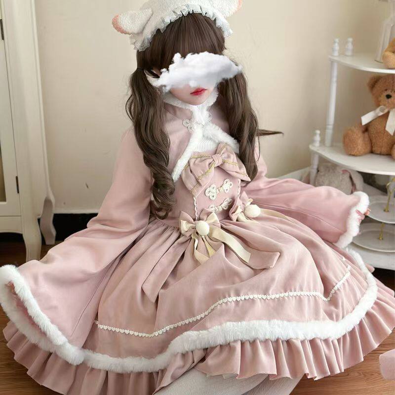 韩菇凉{}~原创设计暖冬Lolita洋装新年款jsk吊带连衣裙两件套