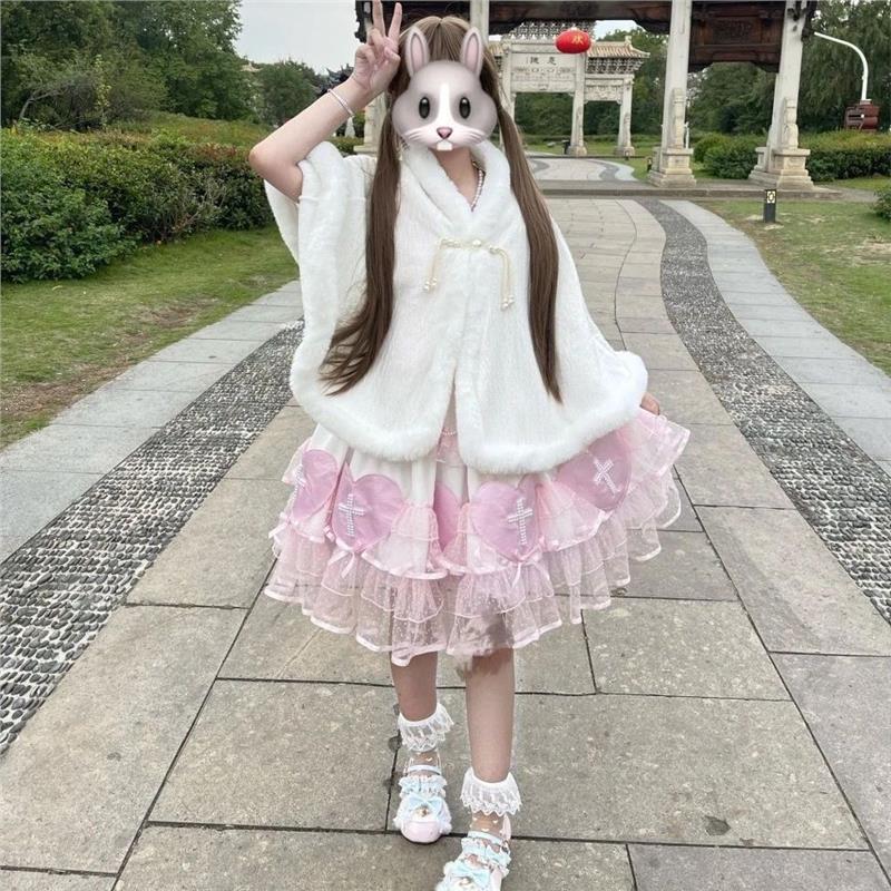 毛绒白短披肩外套可爱甜美仙女斗篷保暖洛丽塔支持水洗lolita斗篷