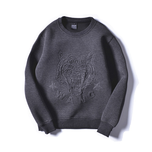 春季太空棉纯色长袖圆领套头衫