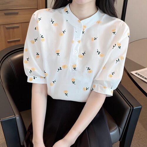 短袖衬衫女夏季碎花法式上衣