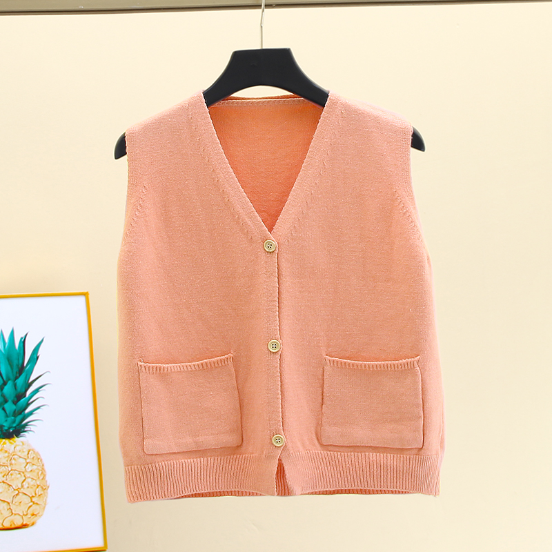 大码春秋新款v领外穿毛衣马甲