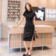 优雅气质旗袍 醋酸缎有加里双层纯色黑色中长款 2020春季 新款