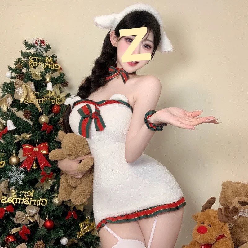 性感抹胸裙露背包臀裙白色短款连衣裙圣诞节女装战袍欲穿搭套装