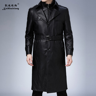 凯迪瑞翔商务长款皮风衣男士大衣真皮青年中长款高端大气休闲时尚